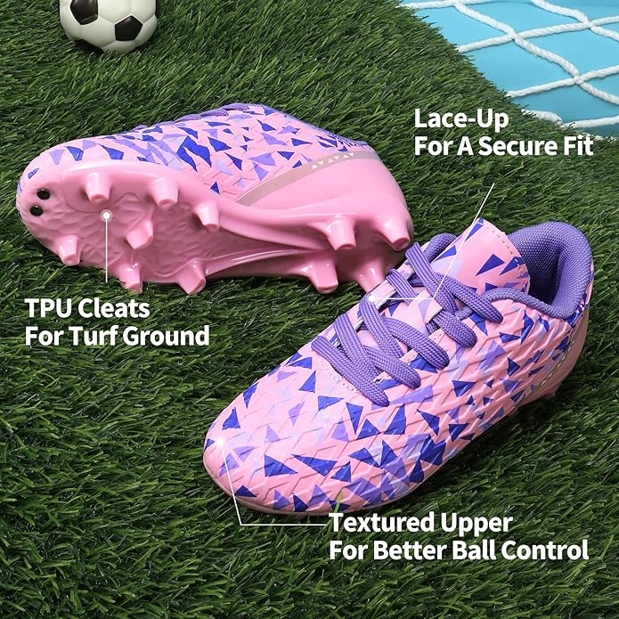 DREAM PAIRS Boys Girls Soccer Cleats Youth Firm Groud Athletic Outdoor Trainning Football Shoes for Little/Big Kid
