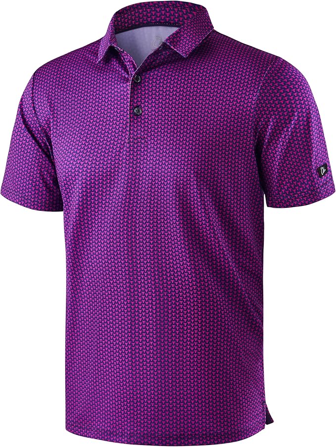 Obla Mens Golf Polo Shirts Short Sleeve Dry Fit Performance Moisture Wicking Casual Print Collared Golf Shirts for Men