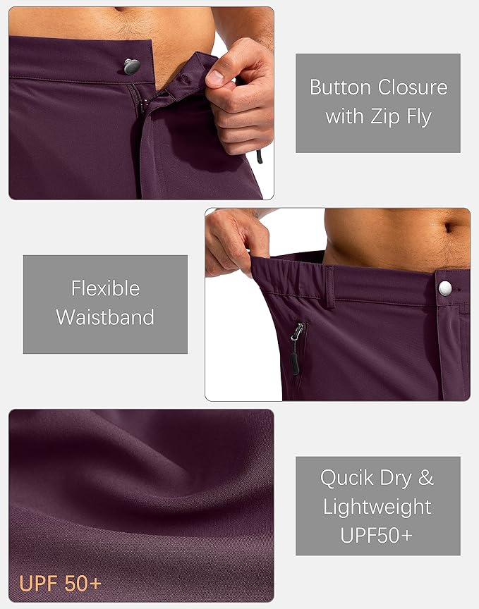 Pudolla Men's Hiking Cargo Shorts 9" Lightweight Outdoor Work Shorts for Men Travel Golf Camping Casual with 5 Zipper Pockets