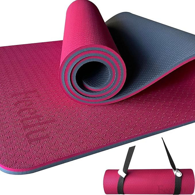 Extra Thick Exercise Yoga Mat with Strap - 2/5 Inch (10MM), Non-Slip Workout Mat for Yoga, Pilates, and Floor Exercises