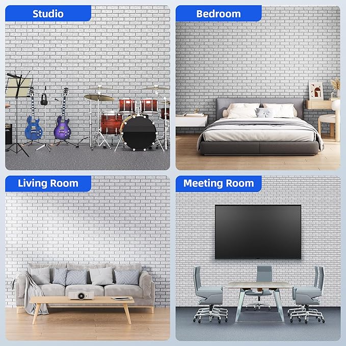 12 Pack Acoustic Panels with Self Adhesive, 12" X 12" X 0.4" High Density Sound Proof Foam Panels for Walls, Soundproof Wall Panels, Brick Sound Absorbing Panels for Home Studio Office Decor - Gray