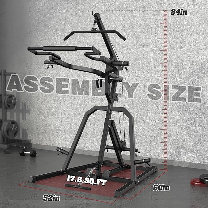 DONOW Leverage Gym Power Rack Squat Rack Lever Gym with LAT Low Row System Home Gym System Workout Station 2:1 Ratio (Without Weight Plates)