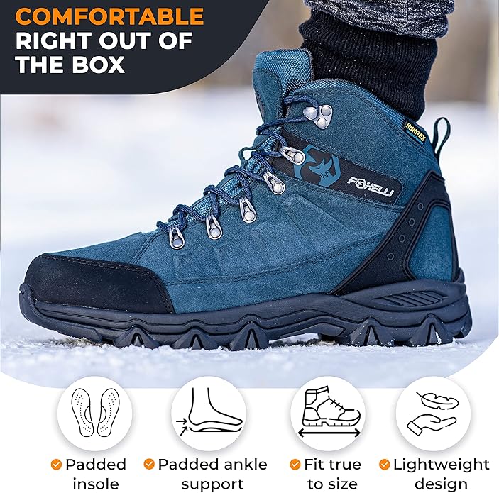 Foxelli Men’s Hiking Boots – Waterproof Breathable & Lightweight Suede Leather Hiking Boots for Men