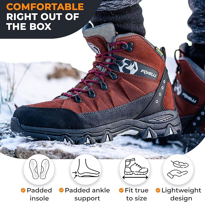 Foxelli Men’s Hiking Boots – Waterproof Breathable & Lightweight Suede Leather Hiking Boots for Men