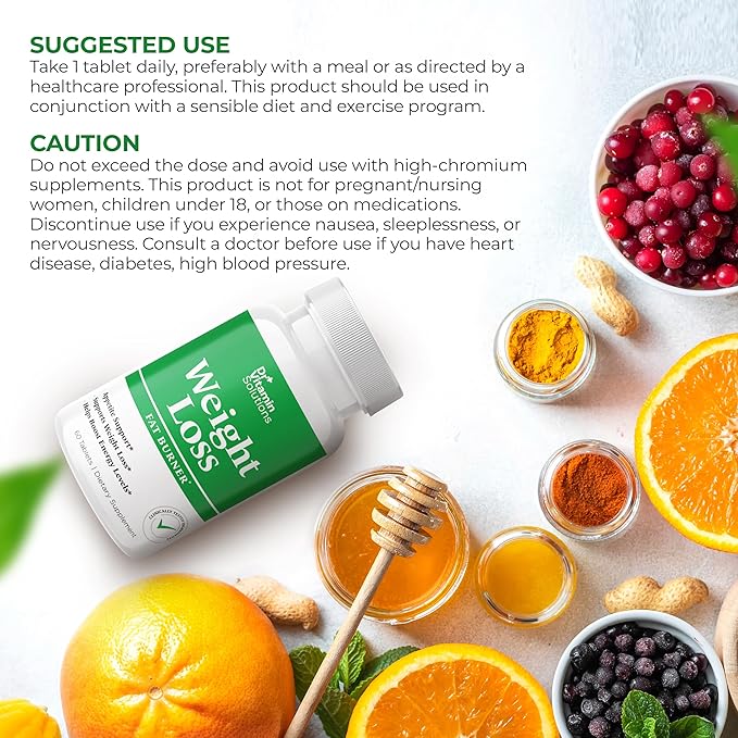 DR VITAMIN SOLUTIONS Fat Burner for Women & Men - Weight Loss Supplements with Green Tea Extract, Chromium, Vitamin B6 - Energy Booster, Belly Fat Burner & Appetite Suppressant Diet Pills - 60 Tablets