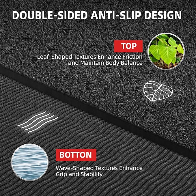 Extra Large Yoga Mat - 72"x35", 72"x48", 78"x57" - Wide TPE Exercise Mat for Home, Stretching, Couples & Family Workouts - 6-12mm Thick, Non-Slip & Waterproof - with Carry Bag and Straps