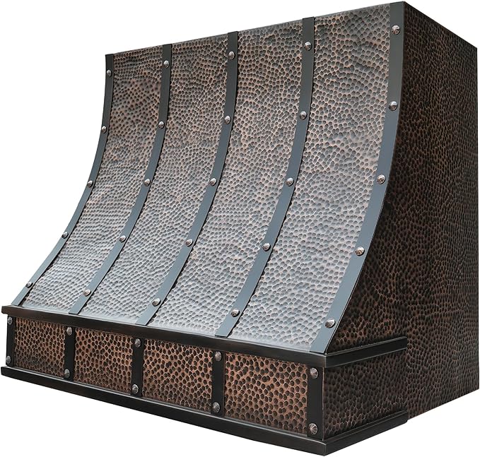 CT Copper Tailor Sloped Copper Vent Hood Wall Mount,36'' W,27''H, 610 CFM Exhaust Fan,Stainless Steel Vent,LED Light,Dishwasher-Safe Baffle Filters,VH8TR1