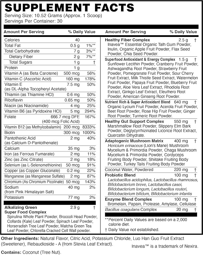 TERRA ORIGIN Healthy Greens Powder Blend | Superfoods, Probiotics, Enzymes, Spirulina | for Immune & Digestive Gut Health Support | Energy & Wellness Boost | 30 Servings (Kiwi Strawberry)