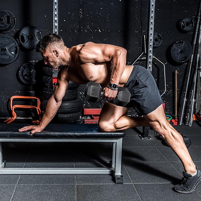 WF Athletic Supply Rubber Coated Hex Dumbbell Set, Multiple Choices Available - Dumbbells with Rack Stand and Mat, or Dumbbells Only (200/550/1200/2100/3000 LB)