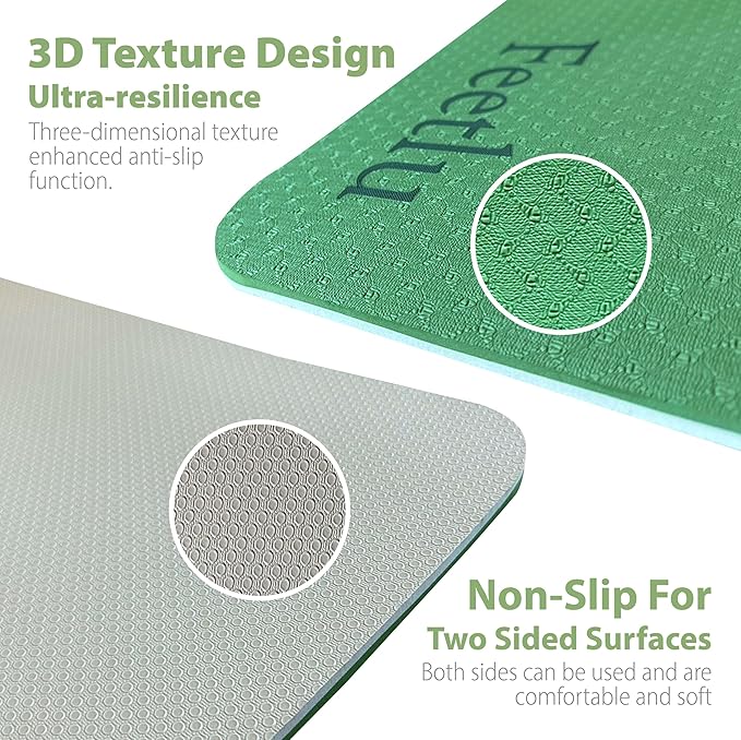 Extra Thick Exercise Yoga Mat with Strap - 2/5 Inch (10MM), Non-Slip Workout Mat for Yoga, Pilates, and Floor Exercises
