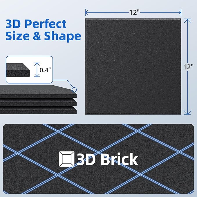 20 Pack Acoustic Panels with Self Adhesive, 12" X 12" X 0.4" High Density Sound Proof Foam Panels for Walls, Soundproof Wall Panels, Square Sound Absorbing Panels for Home Studio Office Decor - Black