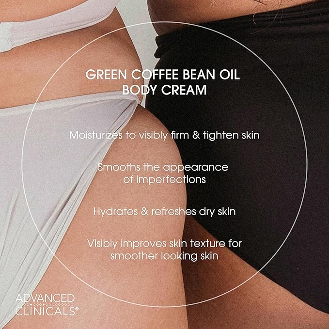 Advanced Clinicals Green Coffee Bean Oil Thermo - Firming Body Lotion | Caffeine Infused Collagen Cream Moisturizer & Body Cream For Women & To Improve Look Of Textured Crepey Skin, W/Travel Size