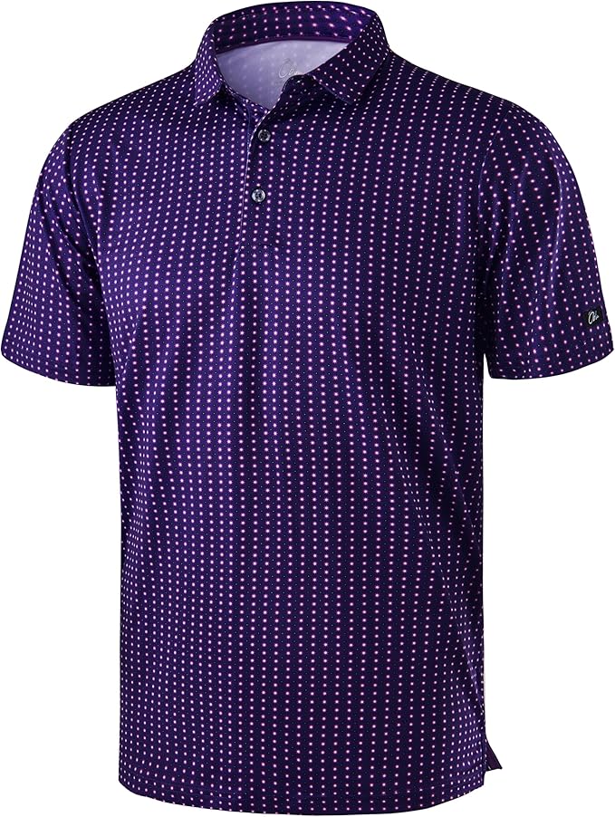 Obla Mens Golf Polo Shirts Short Sleeve Dry Fit Performance Moisture Wicking Casual Print Collared Golf Shirts for Men