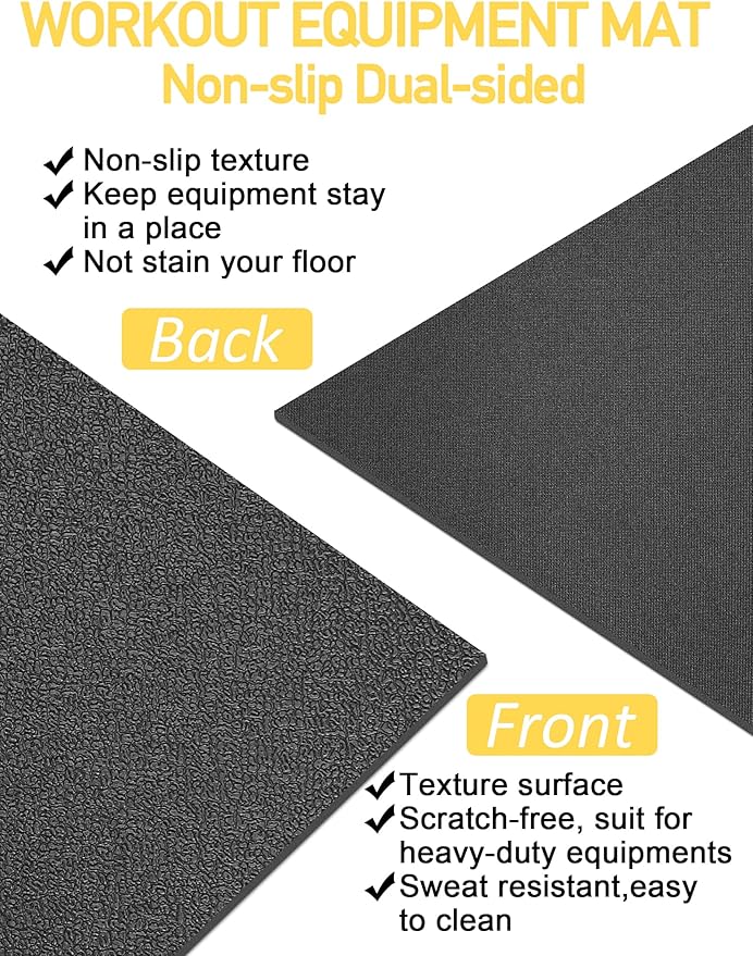 Treadmill Mat, 5'x2.5'/5.6'x2'/6.5'x3'/8'x3',6mm Thickness Exercise Equipment Mat for Carpet Hardwood Floors, Compatible with Walking Pad,Spin Bike,Elliptical Trainer,Rowing Machine