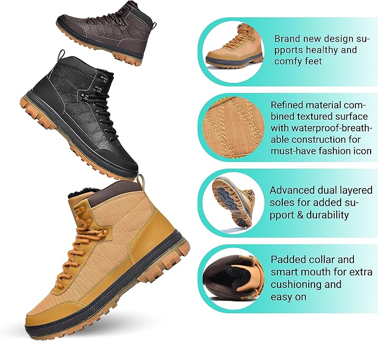 Wondamo Men's Snow Boots Lightweight Waterproof Winter Boots Fur Lined Anti-slip Cold Weather Shoes