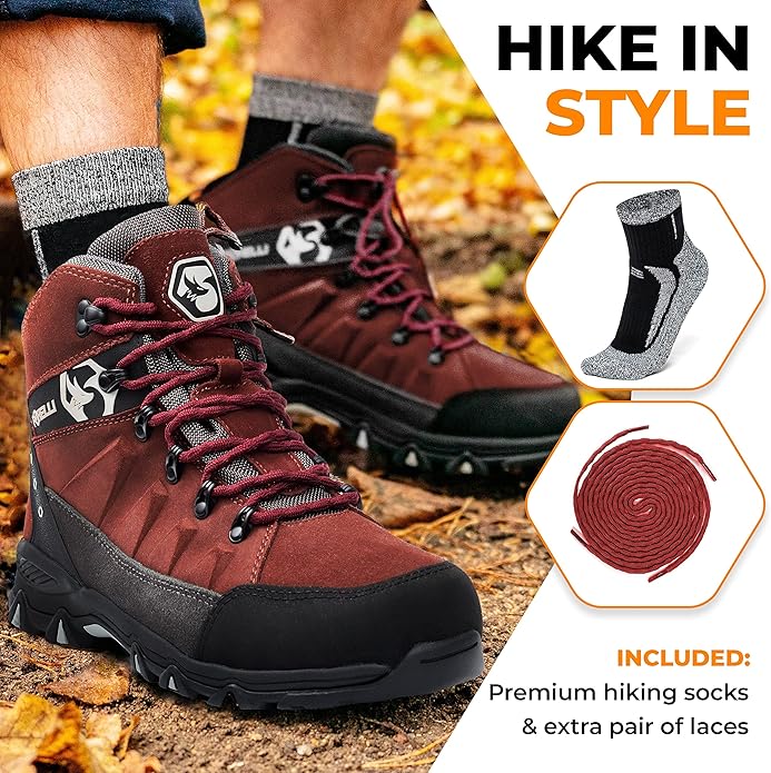 Foxelli Men’s Hiking Boots – Waterproof Breathable & Lightweight Suede Leather Hiking Boots for Men